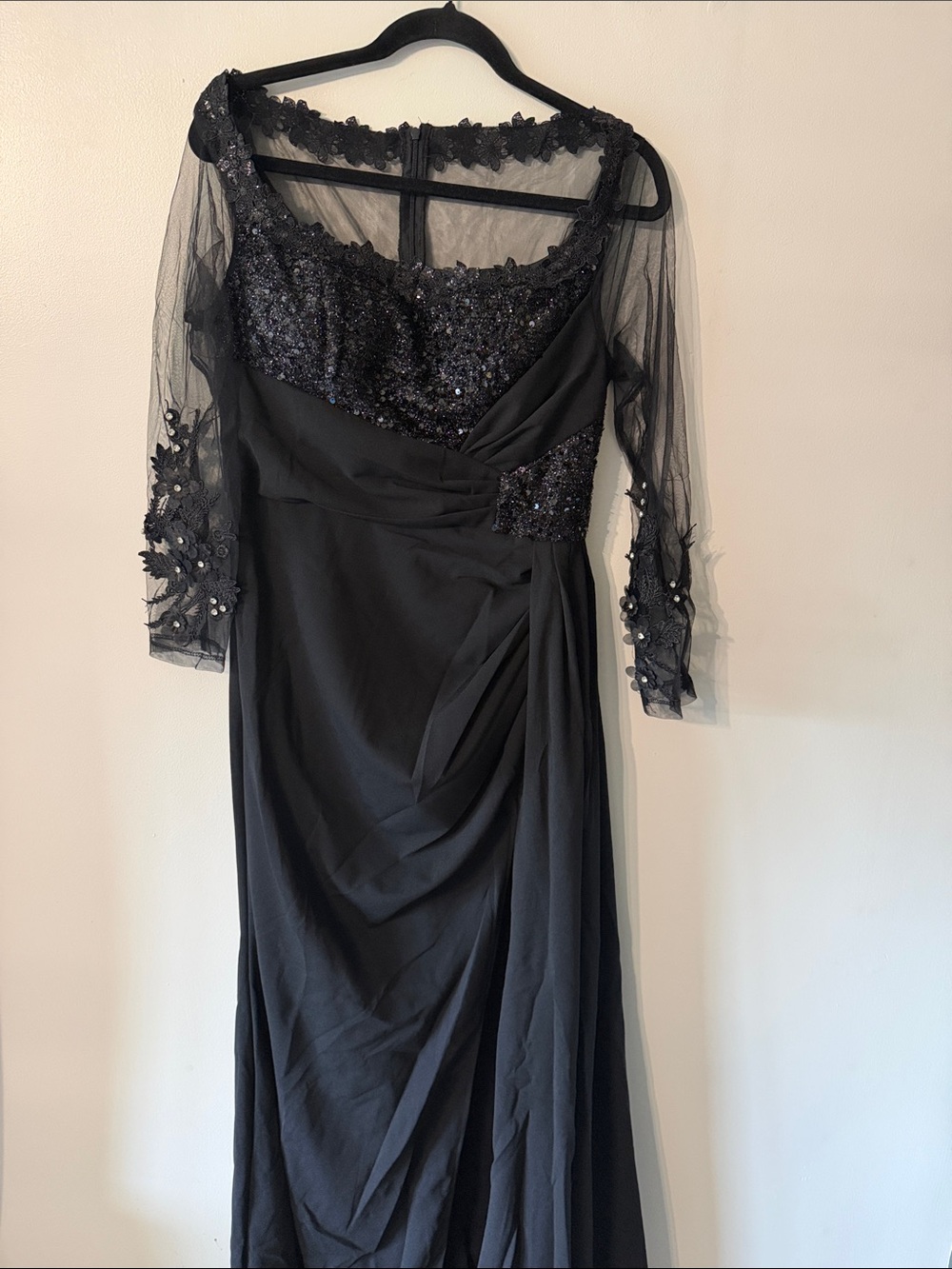SHEIN Black Sequin Lace Long Sleeve Gown